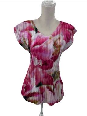 Milano Pink Floral Pleated V-Neck Blouse